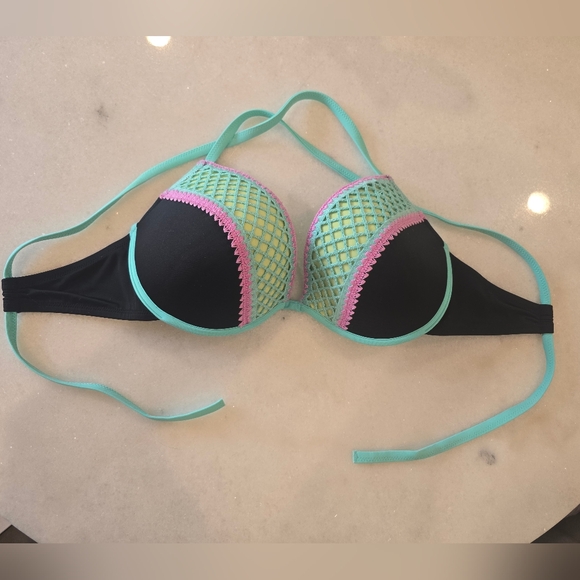 Shade & Shore Black and Mint Bikini with Pink Trim - Picture 1 of 3